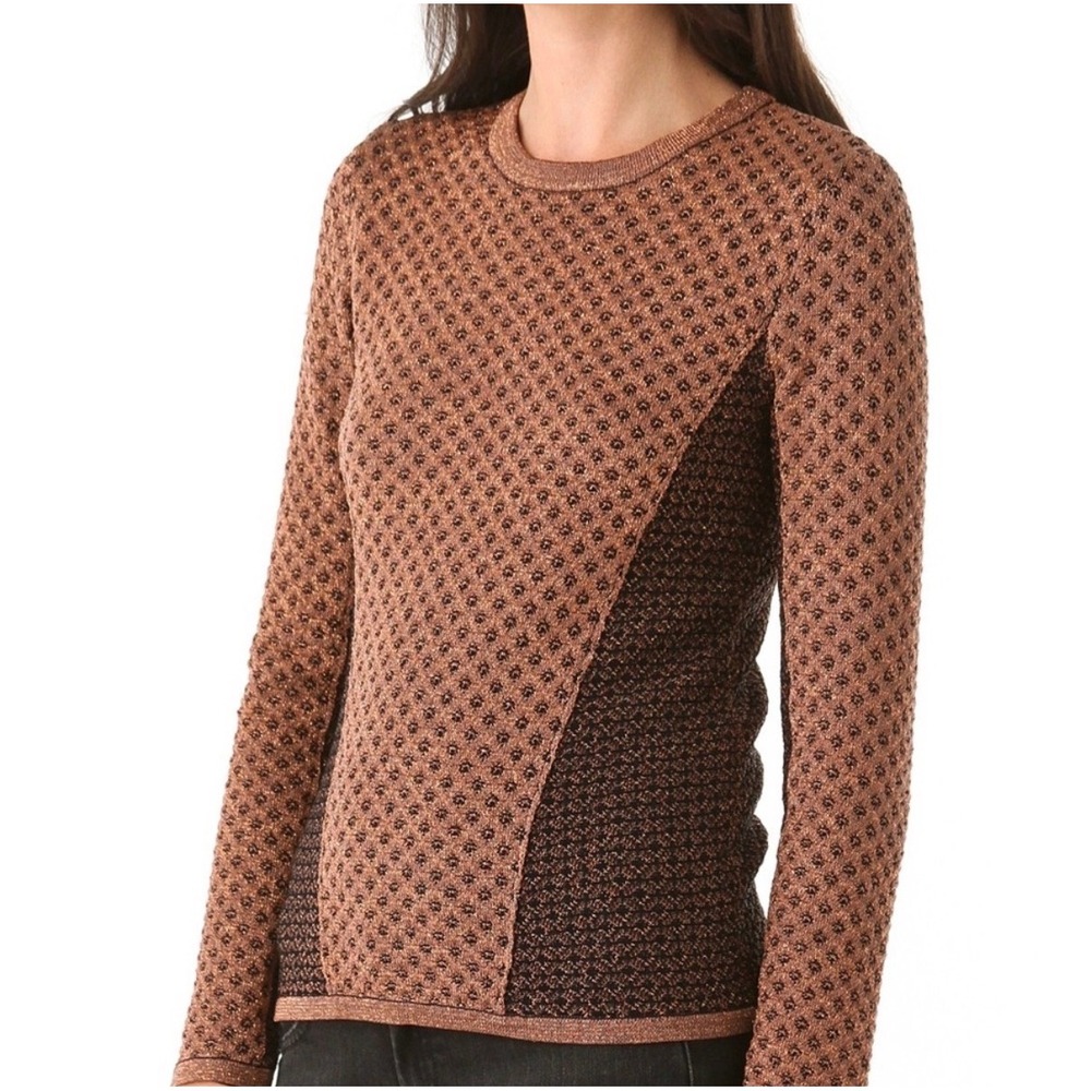 Rag & Bone Amanda Sweater Womens Large Copper Metallic Knit Geometric Designer